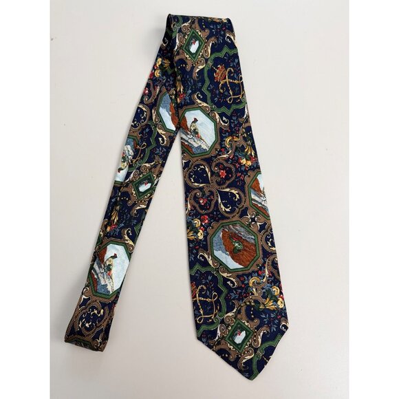 Vintage Polo Ralph Lauren Handmade Silk Mens Tie Hunting Scene & Paisley Print
